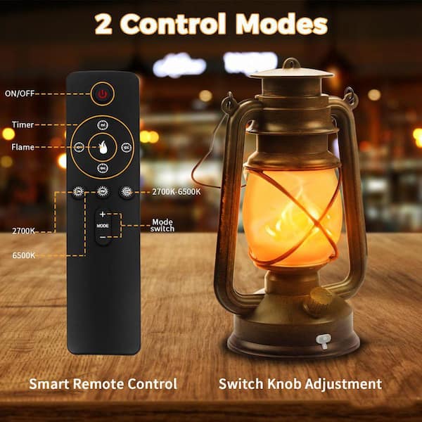 Angel Sar 14.6 in. Bronze 4 Modes LED Lantern with Dancing Flame