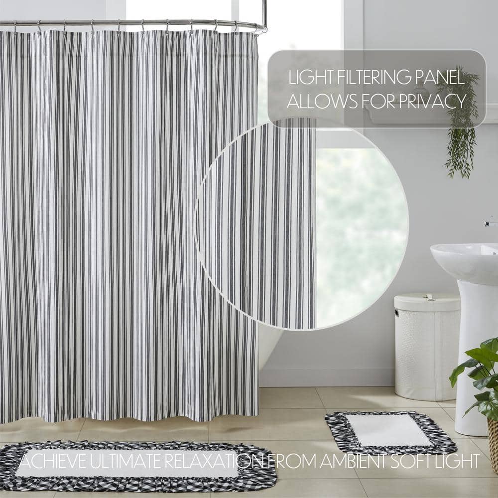 Sawyer Mill Black and White Ticking Stripe Fabric Shower Curtain 72x72