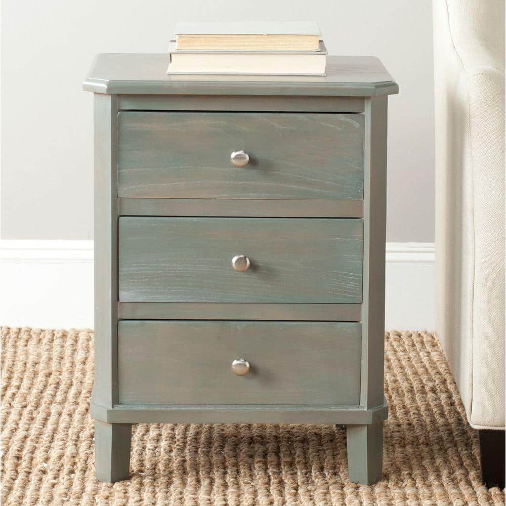 Transitional Ash Grey Elm Wood End Table with 3 Drawers