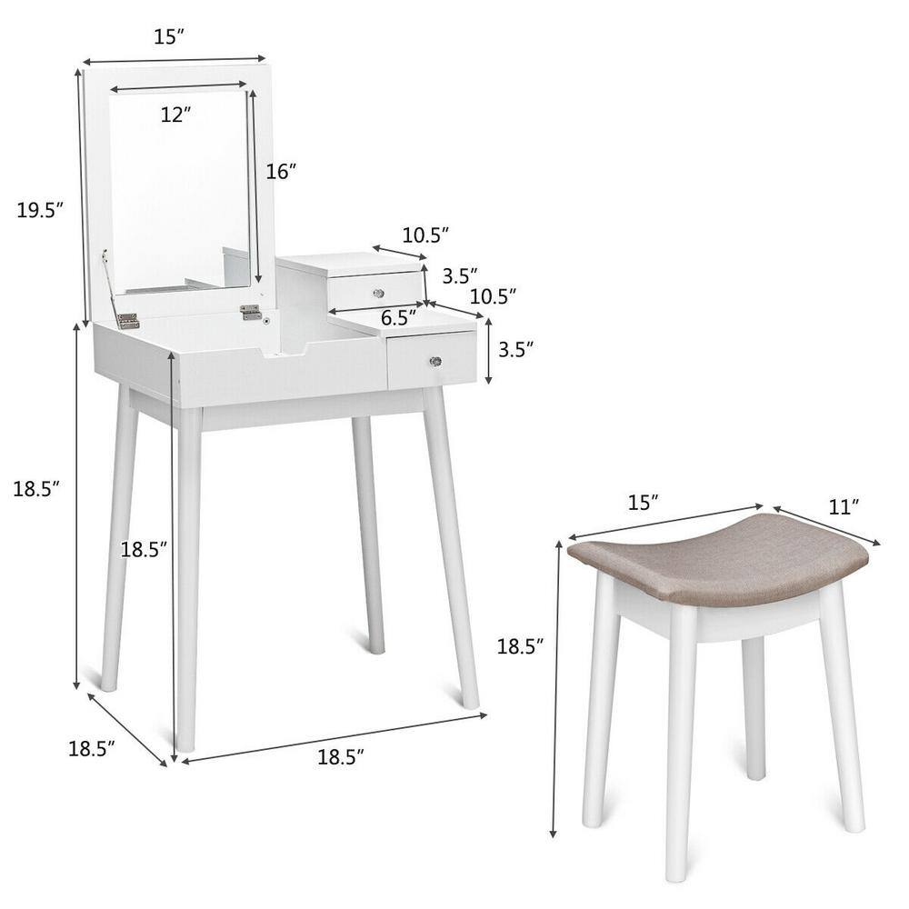 Elegant White Flip-Top Vanity Dressing Table with Concave Stool