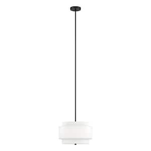 Solomon 60-Watt 2-Light Blackened Bronze Pendant Light with White Fabric Shade