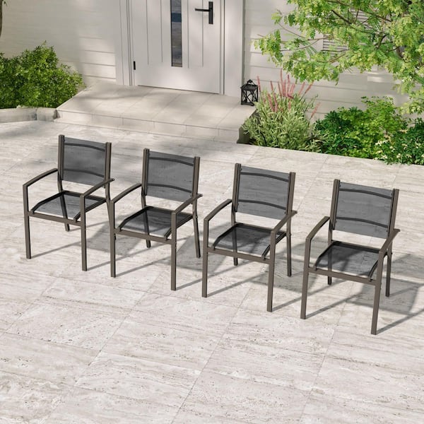 4-Piece Powder-Coated Steel Outdoor Patio Dining Chairs Breathable Textilene Chairs, Weather-Resistant, Black