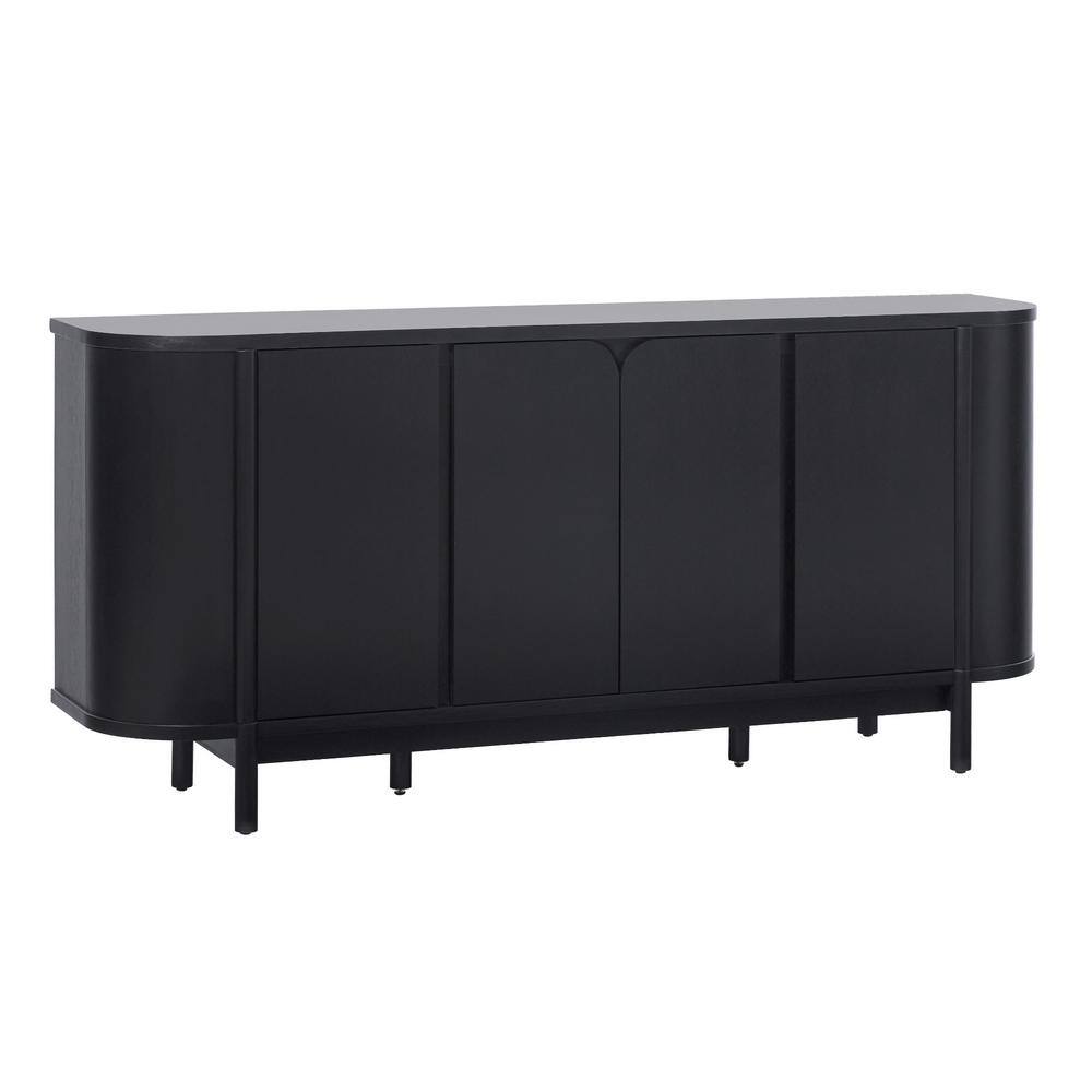 Ezra 70" Black Solid Wood Curved Sideboard Cabinet