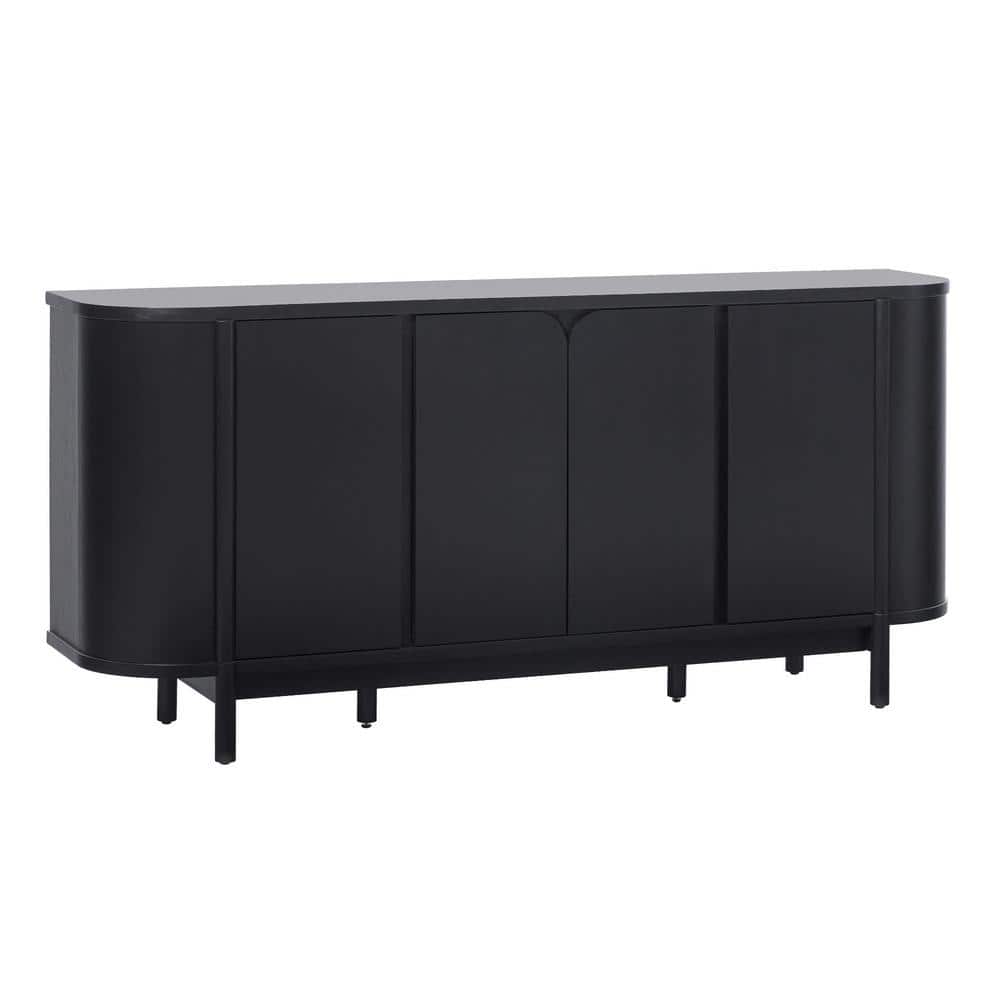 Ezra 70" Black Solid Wood Curved Sideboard Cabinet