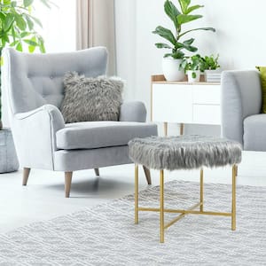 Gray Decorative Ottoman Stool Footrest with Gold Metal Legs