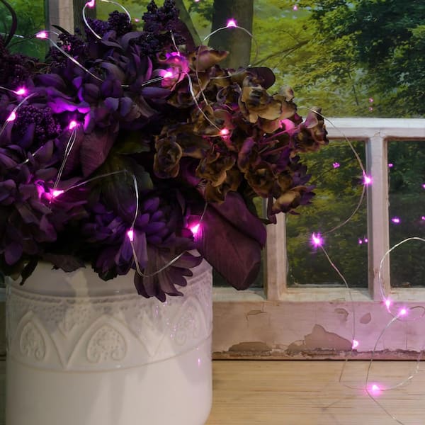 Battery-Operated 20 LED String Lights Set - Pink/Clear Cord