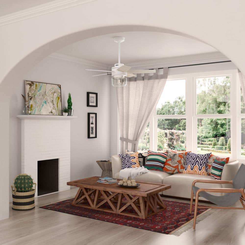 Margo 52" Textured White Ceiling Fan with Light Oak Blades and Remote