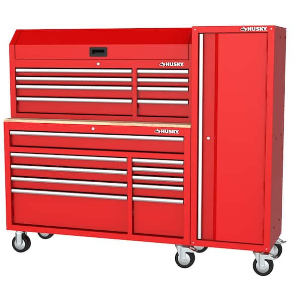 Husky Modular Tool Storage 72 in. W Red Mobile Workbench Cabinet with 8- Drawer Top Chest and 20 in. Side Locker H52MODSUITE3RED - The Home Depot