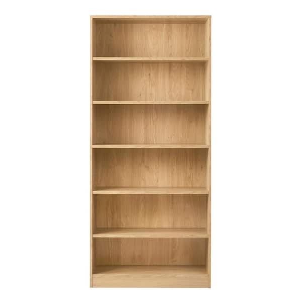 StyleWell Braxten 71 in. Light Oak Finish 6 -Shelf Basic Bookcase with Adjustable Shelves