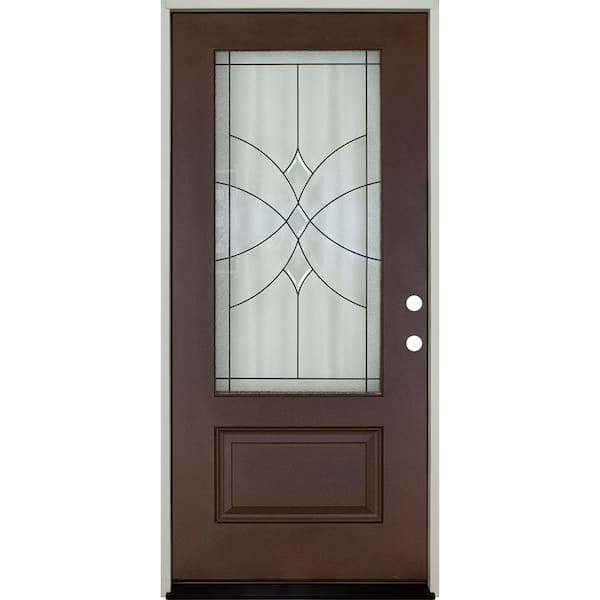 Steves & Sons Regency 36 in. x 80 in. Left Hand 3/4 Lite Radiance Decorative Glass Russet Fiberglass Prehung Front Door with Brickmold