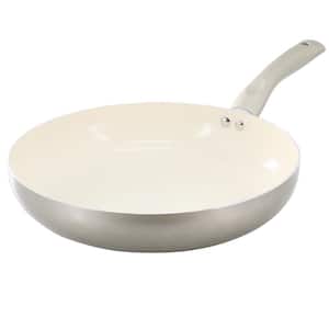 Newcrest 12 in. Ceramic Nonstick Round Aluminum Frying Pan in Taupe with Soft Grip Handle