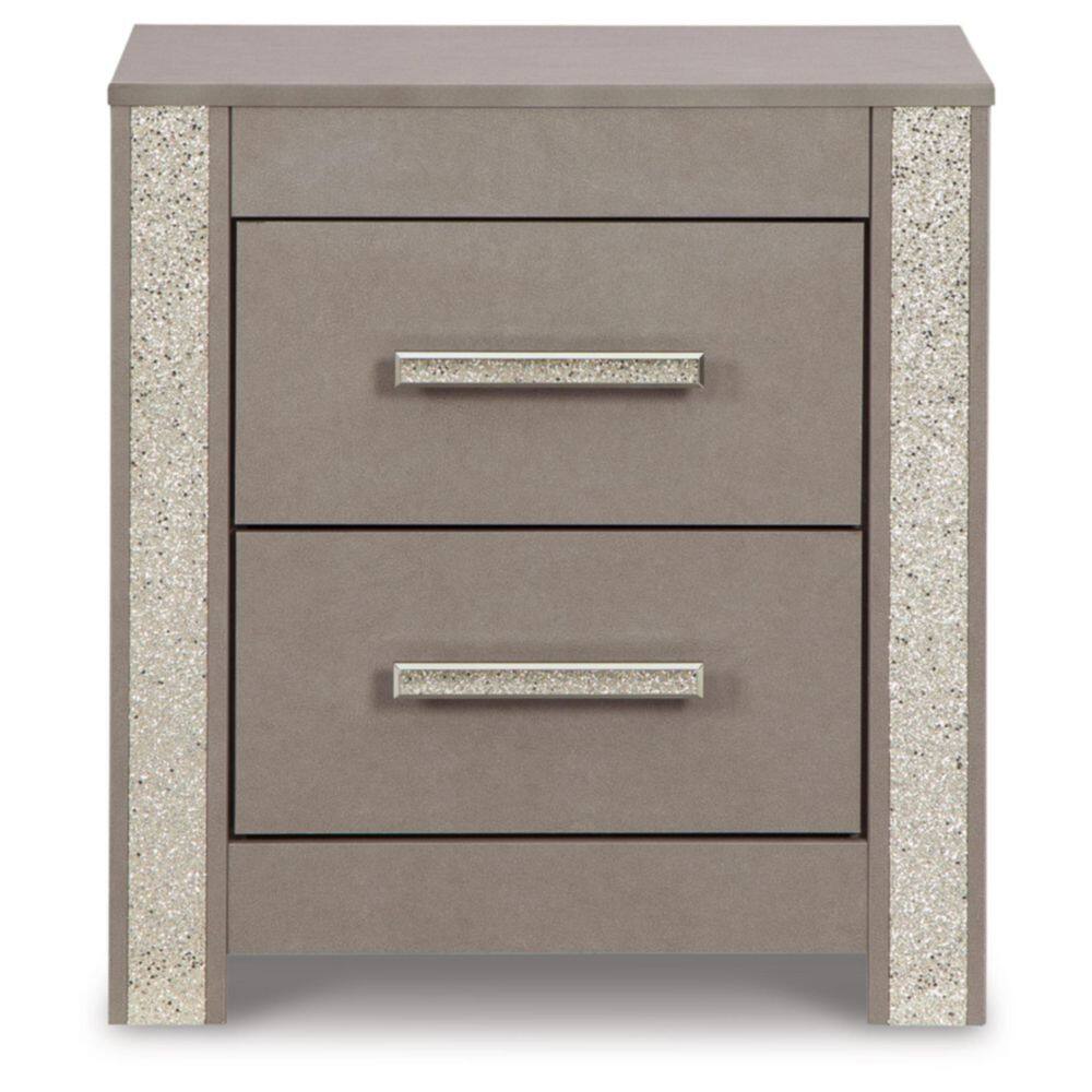 Gray Contemporary 2-Drawer Nightstand with Glitter Accents