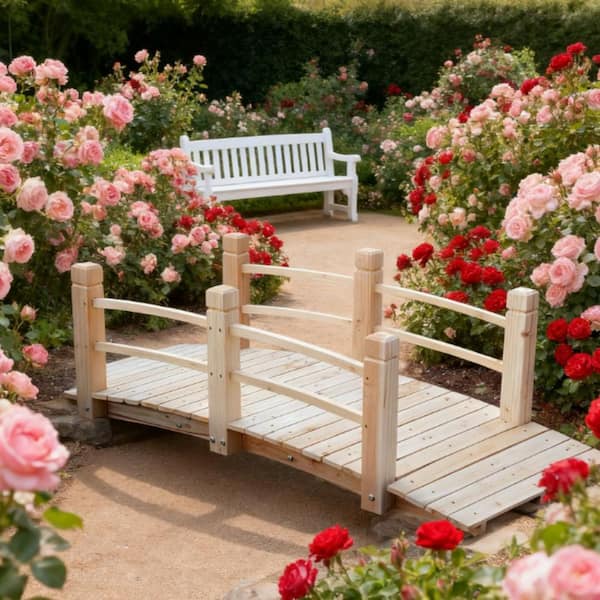 5 ft. Natural Wood Garden Bridge Arc Footbridge Decorative Pond