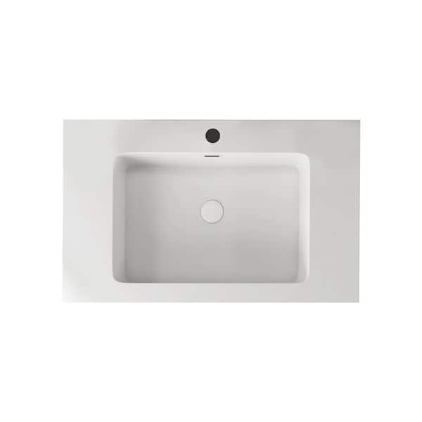 35.83 in. Undermount Rectangular Acrylic Bathroom Sink with Pre-drilled Hole in White