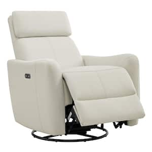 Diggory Beige Leather Power Swivel Glider Recliner Chair with Metal Frame for Living Room and Bedroom