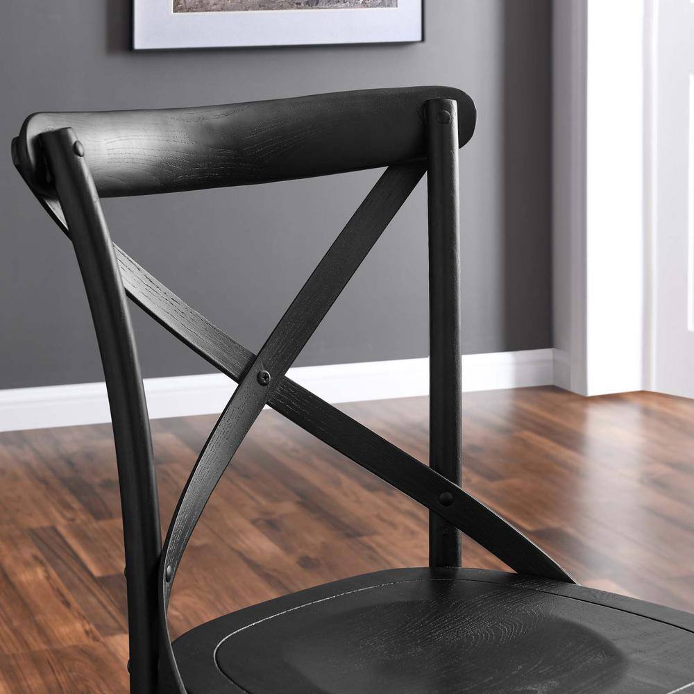 Elm Wood Black X-Brace Dining Side Chair