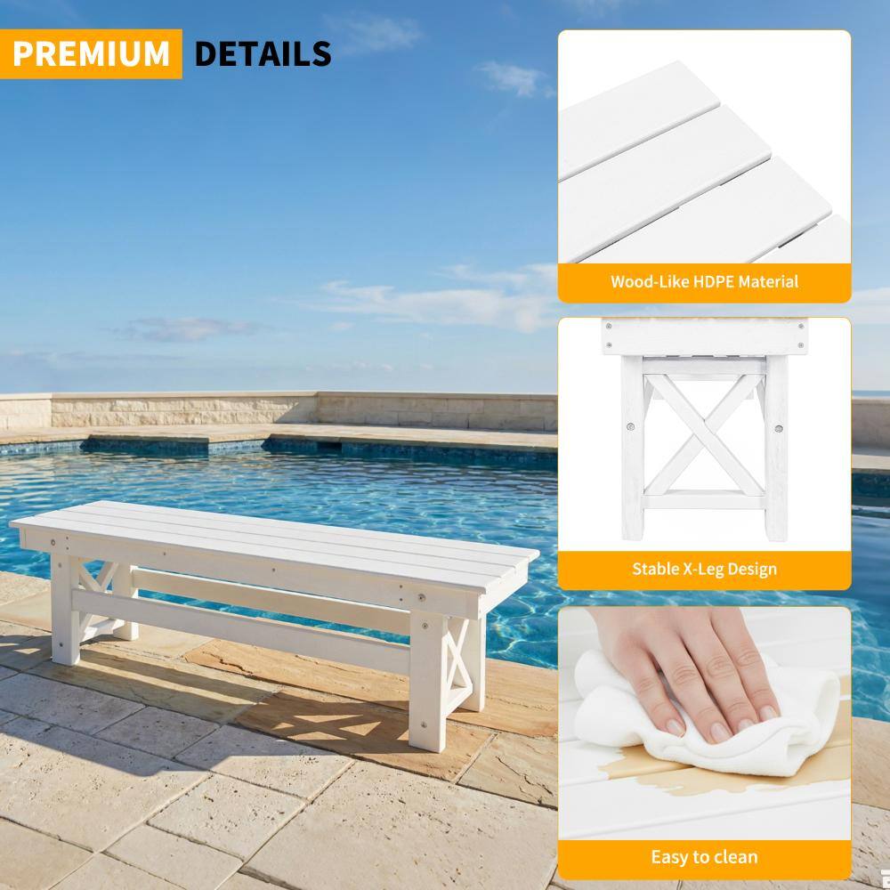 Premium details of the white HDPE patio bench construction.