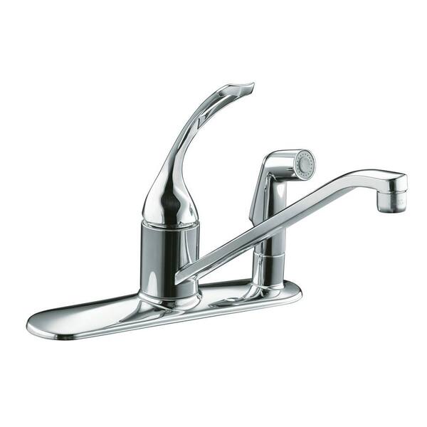 KOHLER Coralais Low-Arc Single-Handle Standard Kitchen Faucet with Side Sprayer in Polished Chrome