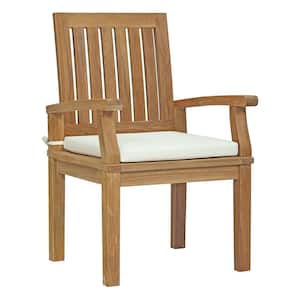 Marina Patio Teak Outdoor Dining Chair in Natural with White Cushions
