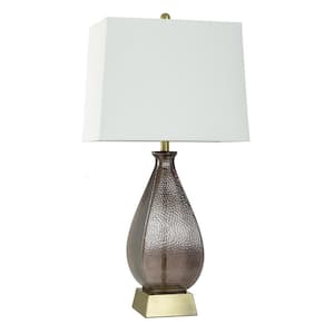 Dimpled Table Lamp 33 in. Brown Gourd Task And Reading Table Lamp for Living Room with White Cotton Shade