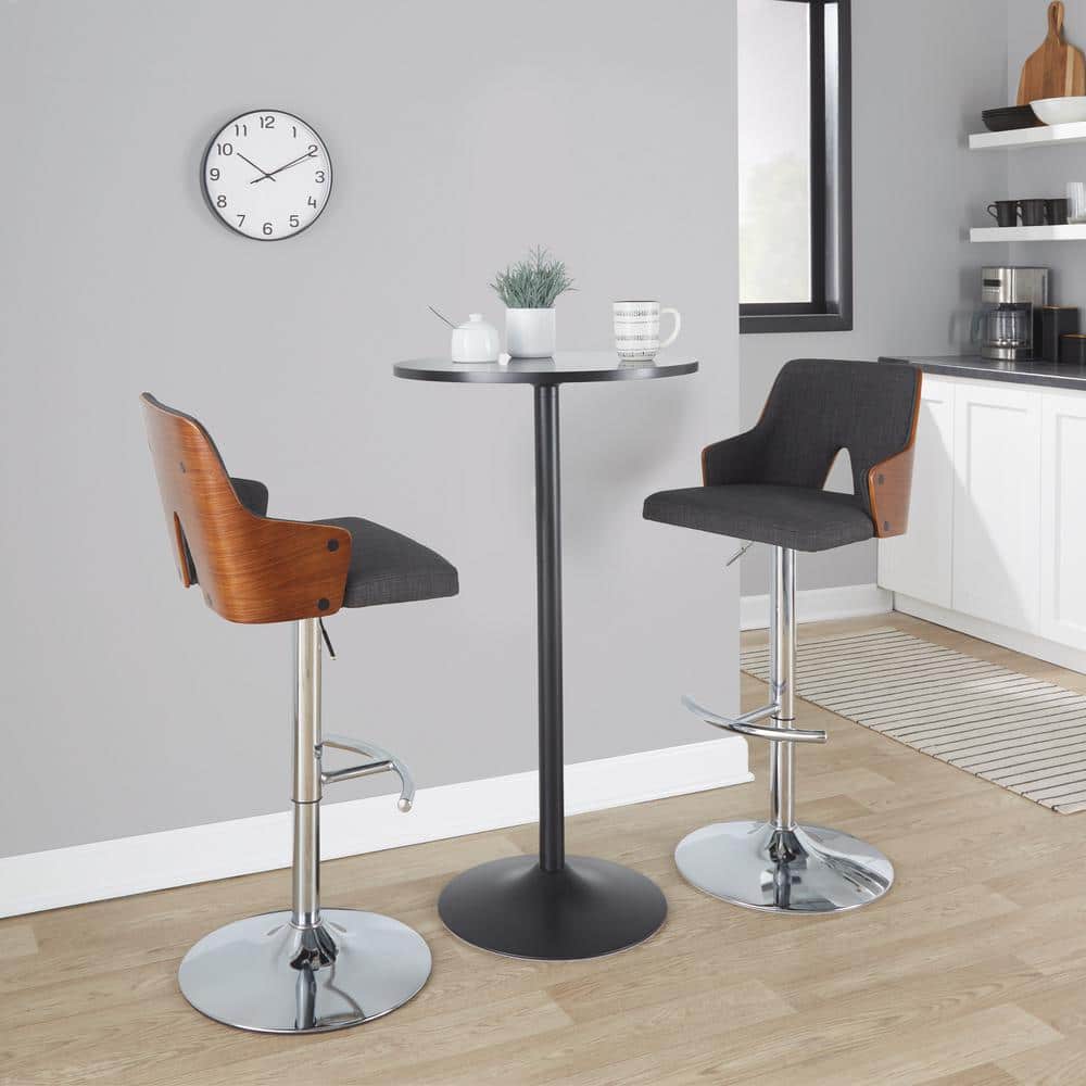 Stella Adjustable Gray Fabric and Walnut Wood Swivel Barstools