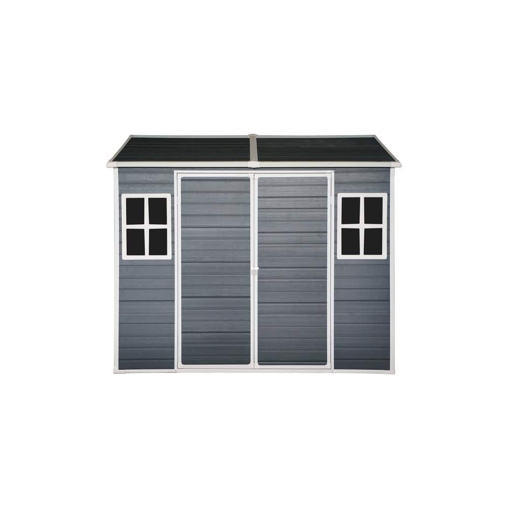 8 ft x 6 ft Dark Grey Outdoor Garden Plastic Resin Shed with Floor, Lockabl