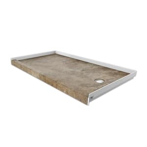 30 in. x 60 in. Single Threshold Shower Base with Right Hand Drain in Mocha Travertine