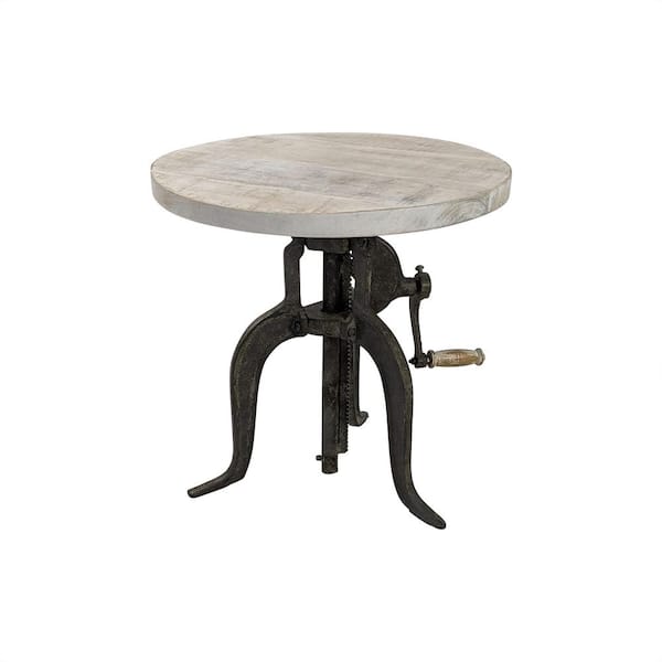 Carolina Chair & Table Regan 18 in. Round Adjustable Natural Driftwood and Aged Iron End Table