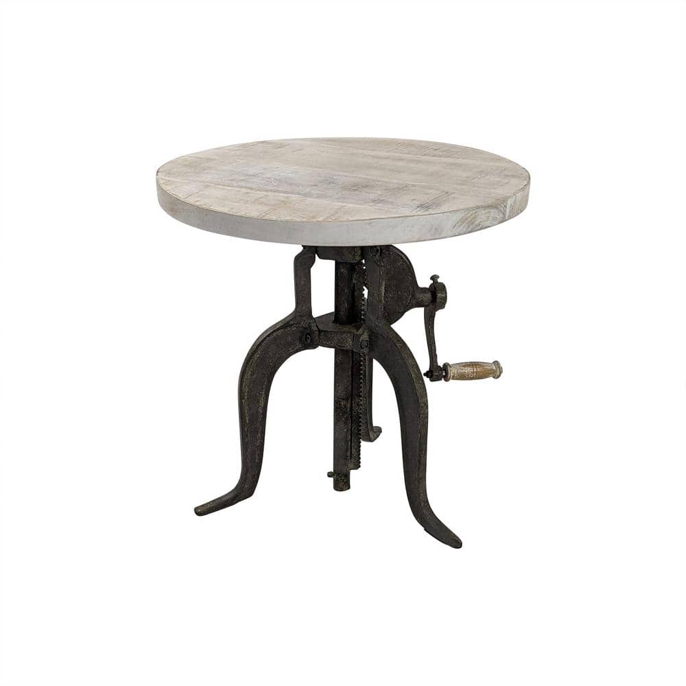 Regan 18 in. Round Adjustable Natural Driftwood and Aged Iron End Table