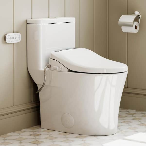 1-Piece Bidet Toilet Combo in White with Heated Seat, Front/Rear Wash, Warm Air Dryer, Night Light