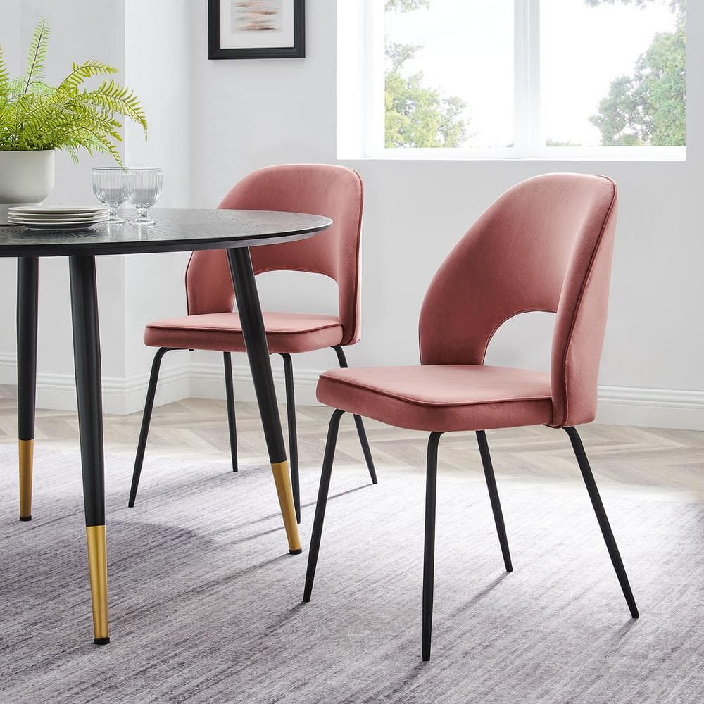 Low Profile Black Dusty Rose Velvet Side Chair with Metal Frame