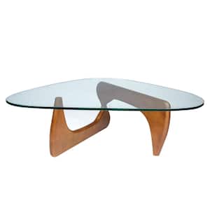 Imperial 51.2 in. Light Walnut Triangle Glass Coffee Table