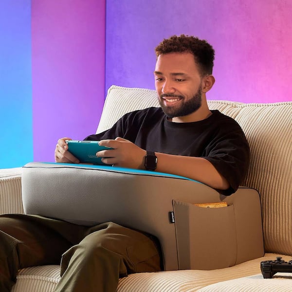 Extra Large Memory Foam Reading and Gaming Arm Rest Pillow for Adults Grey