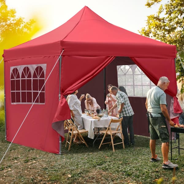 10 ft. x 10 ft. 5-Pieces Red Pop Up Sidewall Canopy Tent of