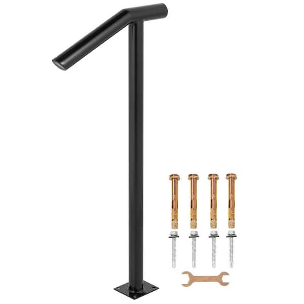 VEVOR Single Post Handrail Fits 1 or 2 Steps Wrought Iron Handrails Outdoor Stair Railing, Black