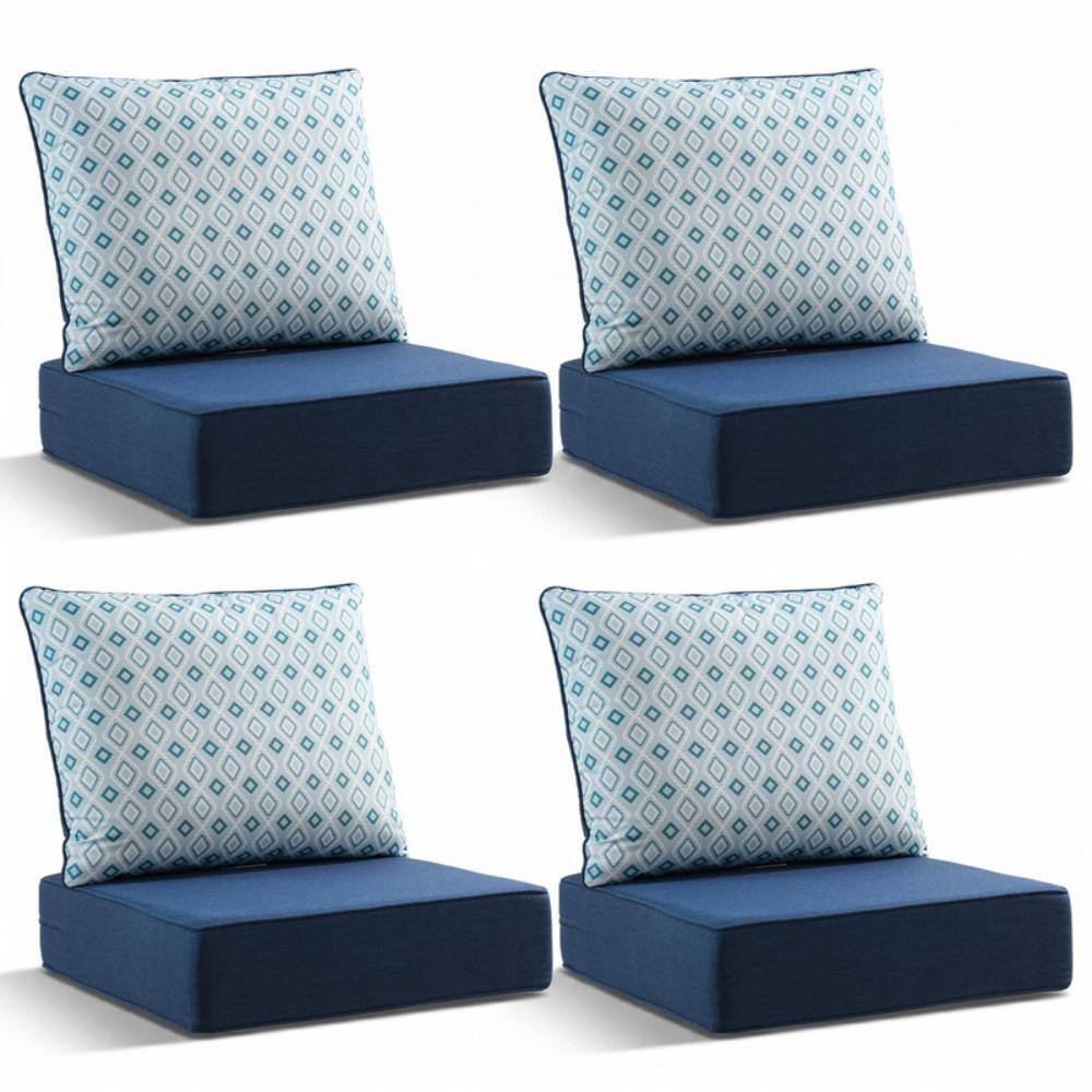Duraolex 22in. W x 24in. D x 6in. Thick 8-Piece Deep Seating Outdoor Lounge Chair Olefin Cushion, Blue/Diamond Geo price history on PriceWatchPro