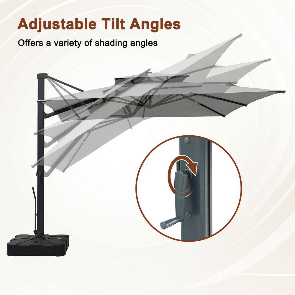 Gray Aluminum Cantilever Patio Umbrella with Rectangular Canopy