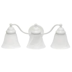 19.25 in. 3-Light White Classic Winding Metal and Frosted Marble White Glass Shades Wall Mounted Vanity Light