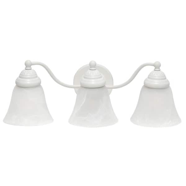 Simple Designs 19.25 in. 3-Light White Classic Winding Metal and Frosted Marble White Glass Shades Wall Mounted Vanity Light