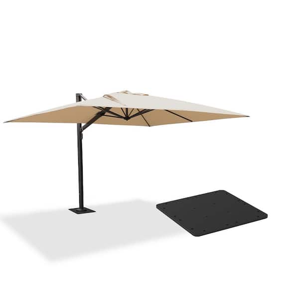 PURPLE LEAF 10 ft. x 13 ft. Aluminum Large Outdoor Cantilever 360° Rotation Patio Umbrella with Base Plate, Beige
