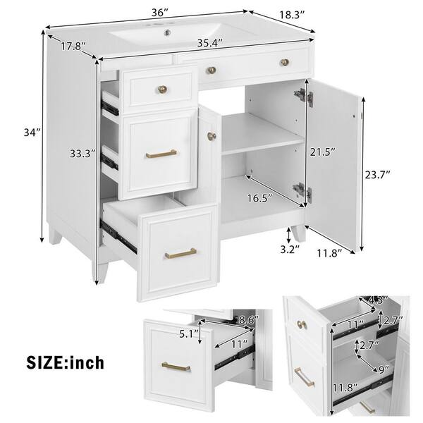 Virubi 36 in. W Single Sink White Morden Bath Vanity with