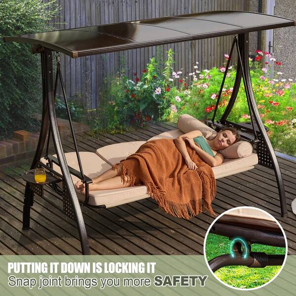 カリフォルニア　パティオ 3-Seat Metal Patio Swing with Adjustable Hardtop, 3 in 1