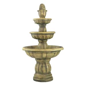 30 in. Tall 3-Tiered Waterfall Polyresin Fountain with Light Gorgeous Traditional Design Feature for Garden or Lawn