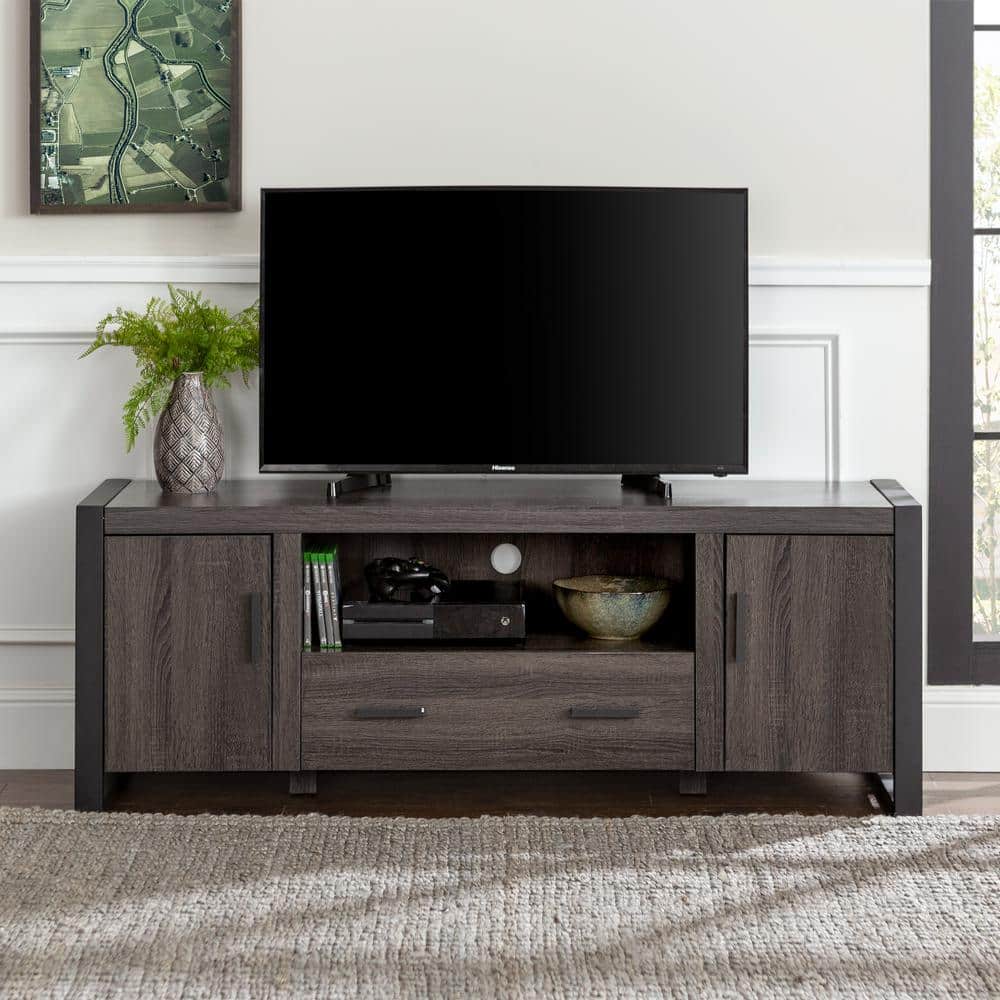 Gray Charcoal 60" Industrial Wood TV Stand with Cabinets