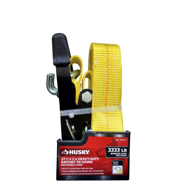 thumbnail interactive-video image 1 of 4 Pack 2 Inch Ratchet Straps Heavy Duty 27ft Tie Down Straps Ratchet With Double J Hook, 10000 LBS Break Strength, Cargo Ratchet Strap For Moving, Truck, Trailers, Motorcycles, Kayaks, Car Roof 1 of 9