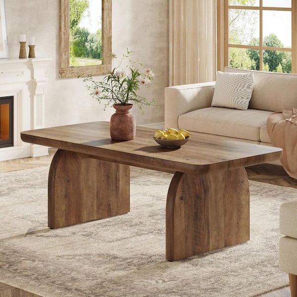 BYBLIGHT Allan 47 in. Brown Rectangle Wood Coffee Table with Rounded Corners and Sturdy Tabletop, Farmhouse Accent Center Table
