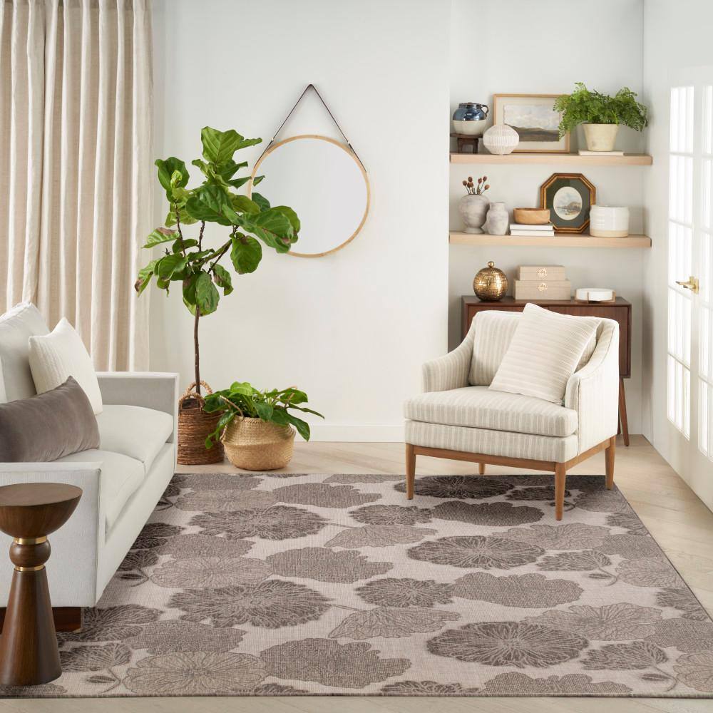 Natural Floral Flatweave Synthetic Indoor Outdoor Rug 8' x 10'