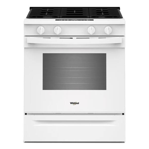 30 in. 4 Burners Slide-In Gas Range in White with Air Cooking Technology and Steam Clean
