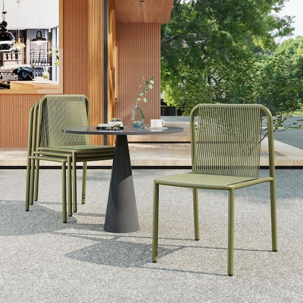 CHRISTOPHER KNIGHT HOME Oaklas Outdoor Patio Stackable Dining Chairs, PE Rattan, Iron, Green, Set of 4