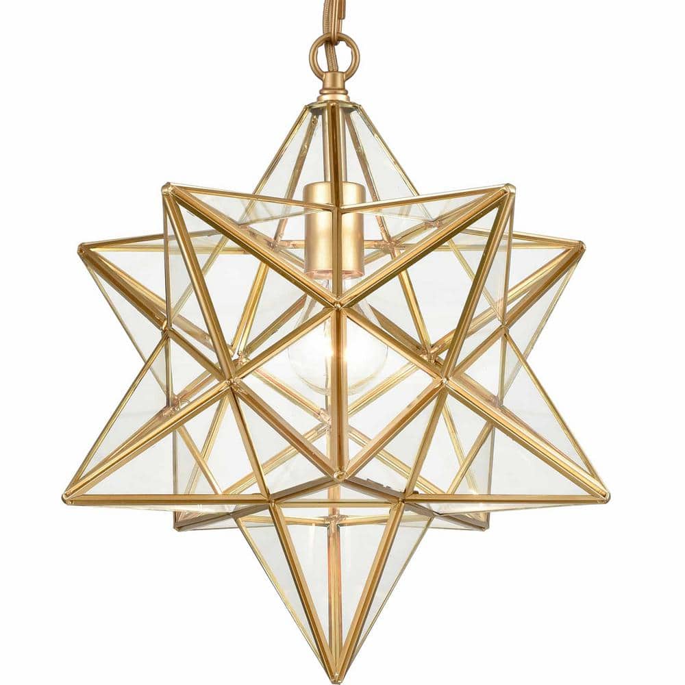 Geometric Brass and Clear Glass Moravian Star Pendant Light